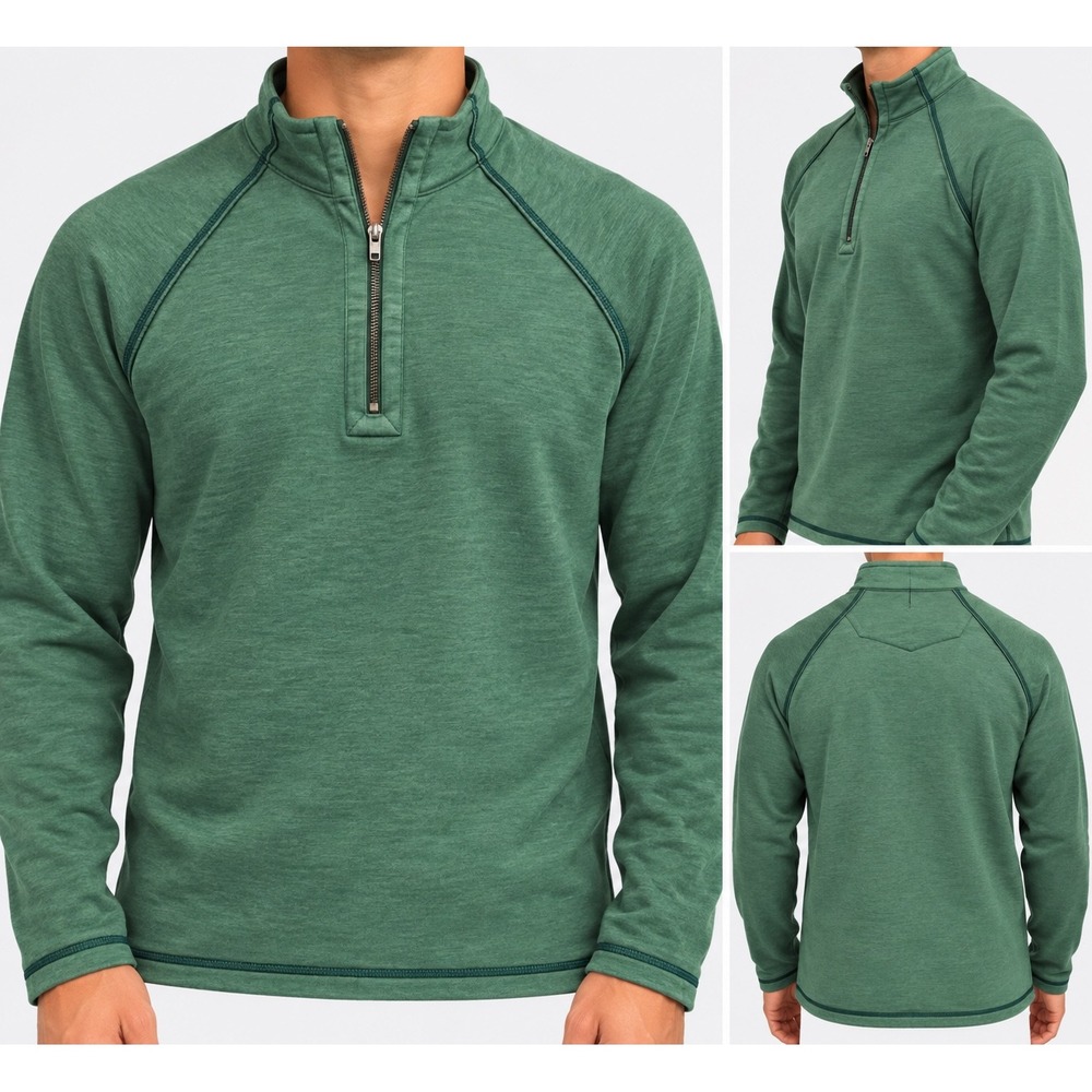 Tommy Bahama Jeans Mens Large Green Heathered Quarter Zip Pullover Sweatshirt